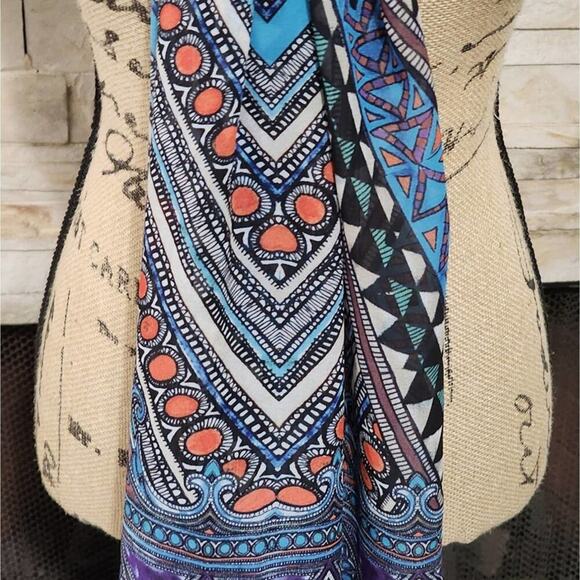 Chico's blue purple and teal tones contemporary rectangular scarf - Picture 4 of 5
